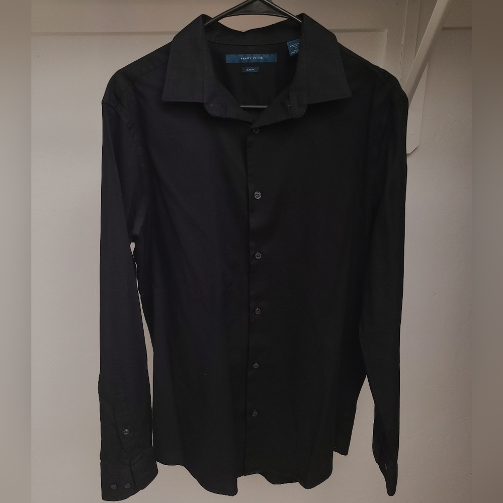 Perry Ellis Men's Slim Fit Black Large Button-Up